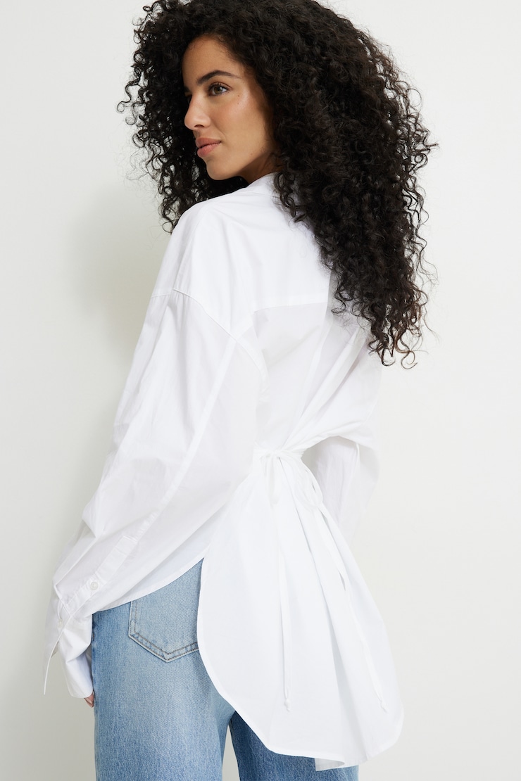 Monroe Cinched Oversized Poplin Shirt Bright White large