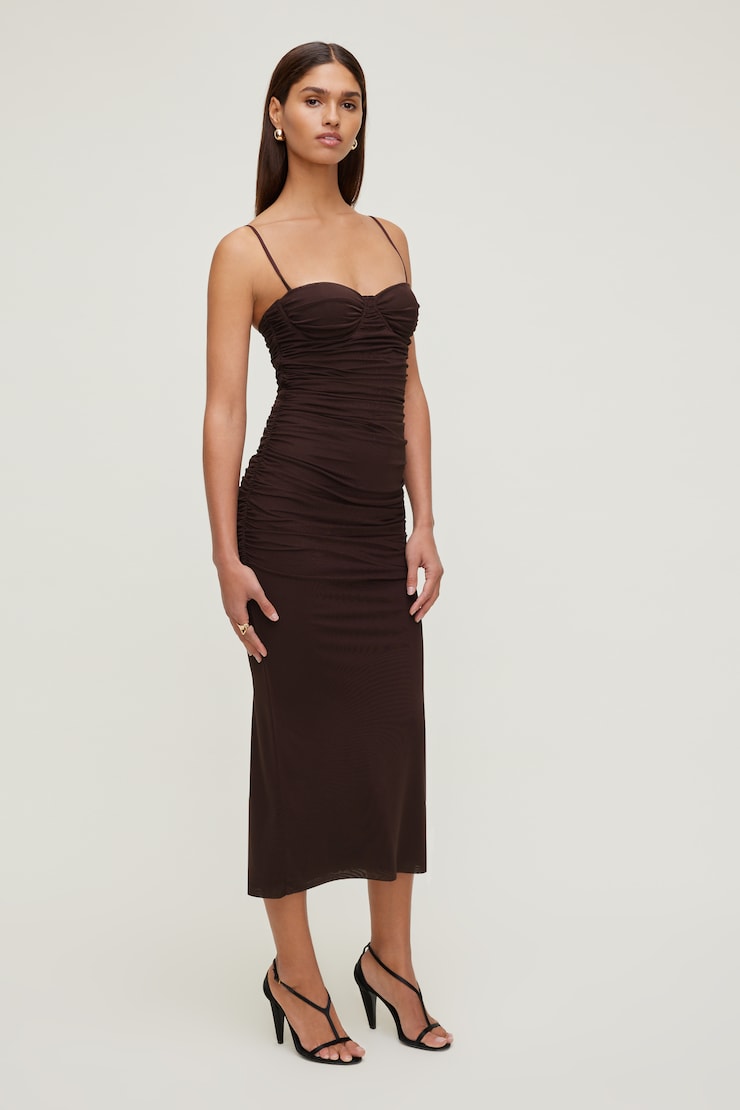 Mona Mesh Midi Dress Cherry Lacquer Burgundy large