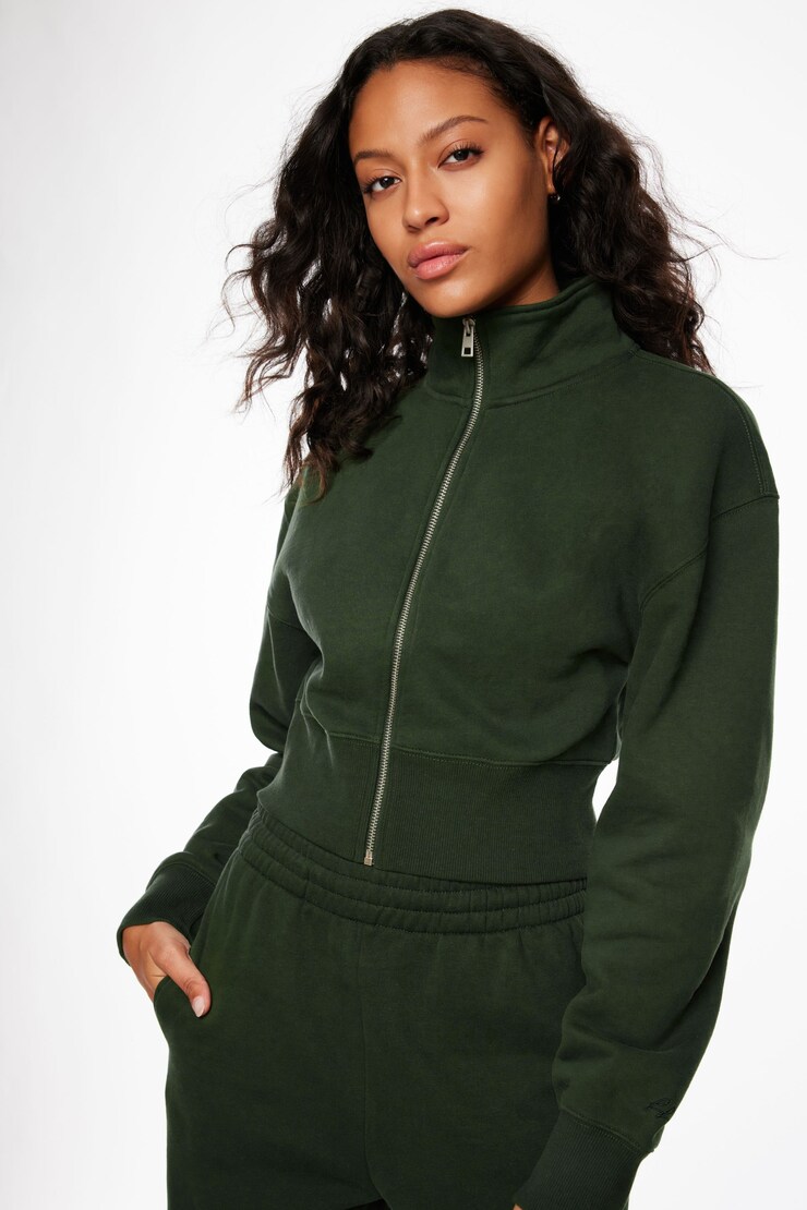 Cropped Zip Up Sweatshirt Mountain View Green large
