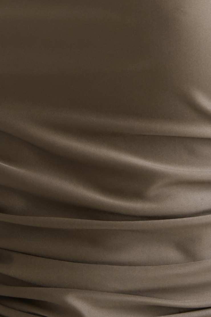 Off Shoulder Stretch Satin Top Wild Mushroom Brown large