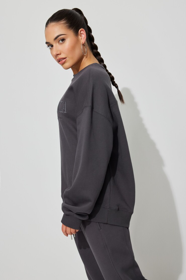Oversized Crewneck Sweatshirt, Forged Iron Grey with "Santa Monica"  Art, large