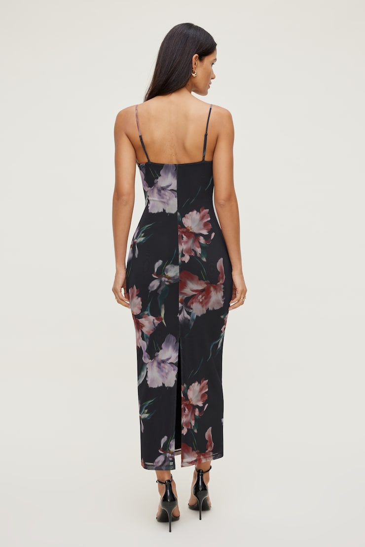 Floral Mesh Maxi Dress Evening Floral Green large