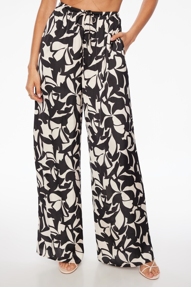 Santina Satin Wide Leg Pants  Black Abstract Floral  large
