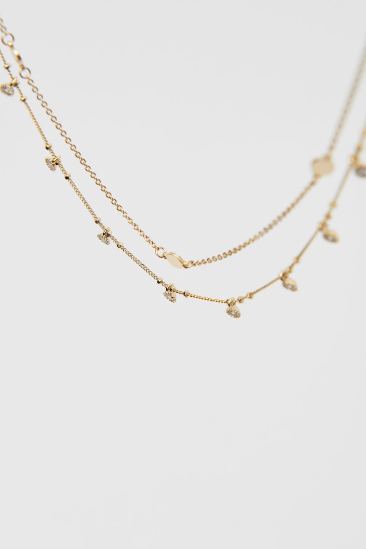 Layered Gems & Discs Necklace Gold large