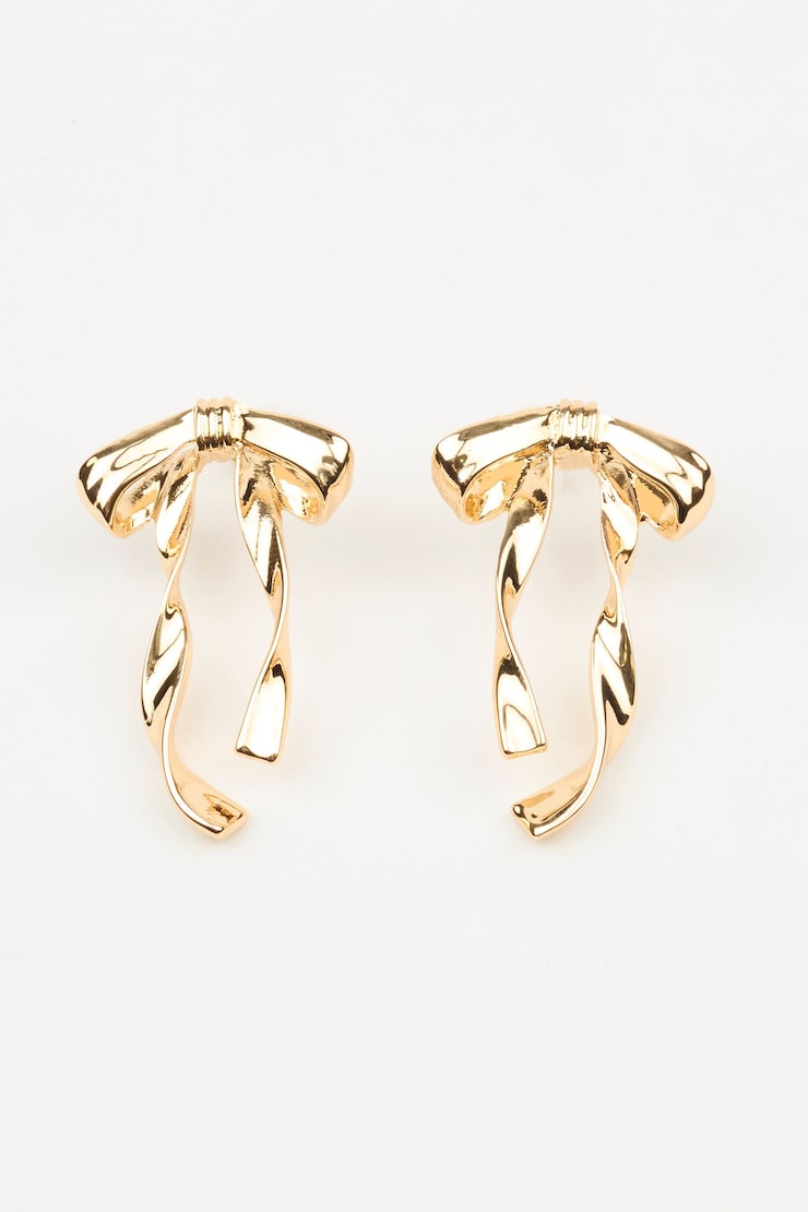 Metal Bow Earrings, Gold, large