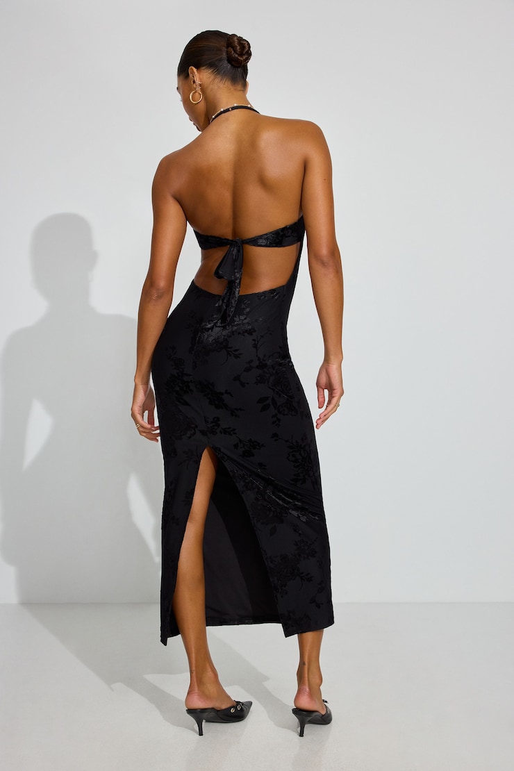 Burnout Sweetheart Maxi Dress, Jet Black Floral, large
