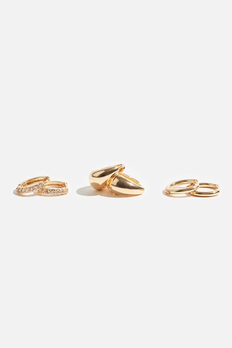 3-Pack Delicate Linear Hoop Earrings Gold large