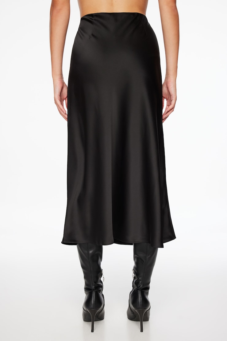 Melody Satin Slip Midi Skirt Jet Black large