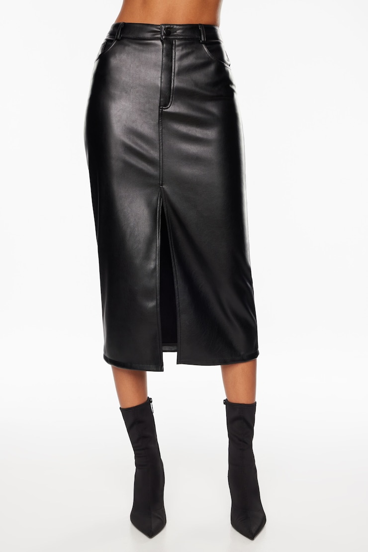 Gigi Faux Leather Midi Skirt Jet Black large