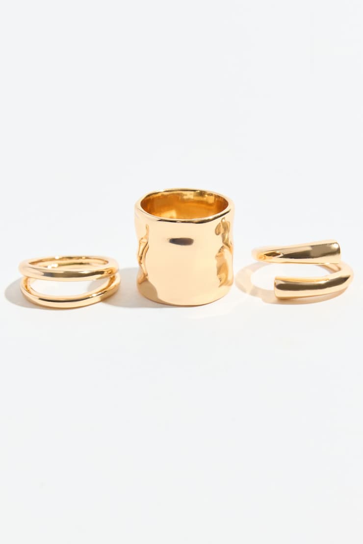 3-Pack Hammered Band Rings Gold large