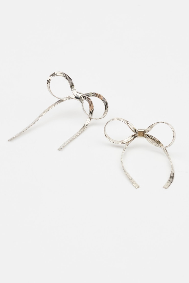Snake Chain Bow Earrings, Silver, large