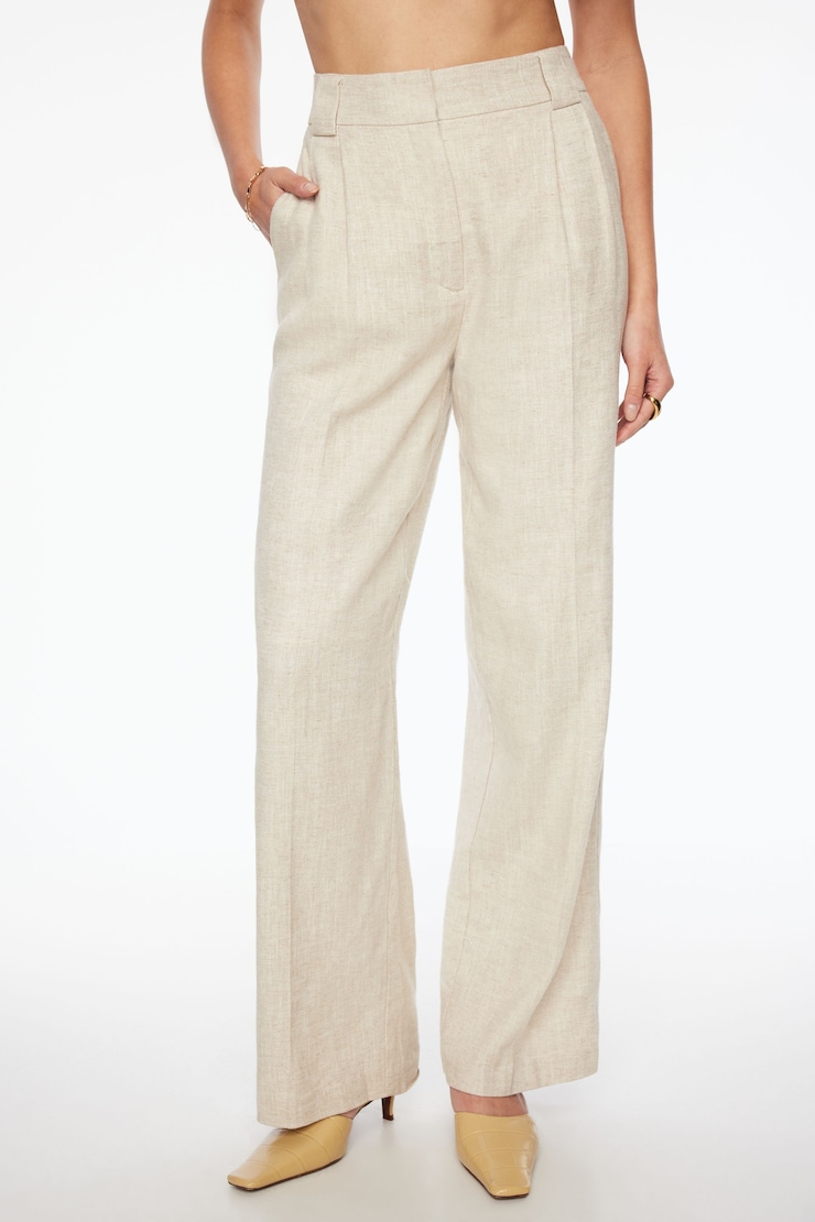 Pleated Straight Linen Pants Beige large