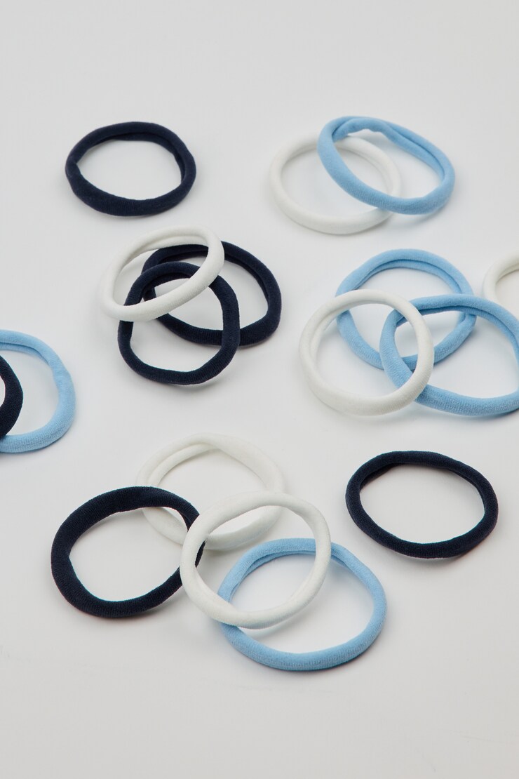 Pack of 18 Seamless Hair Elastics, White/Baby Blue/Mariana Blue, large