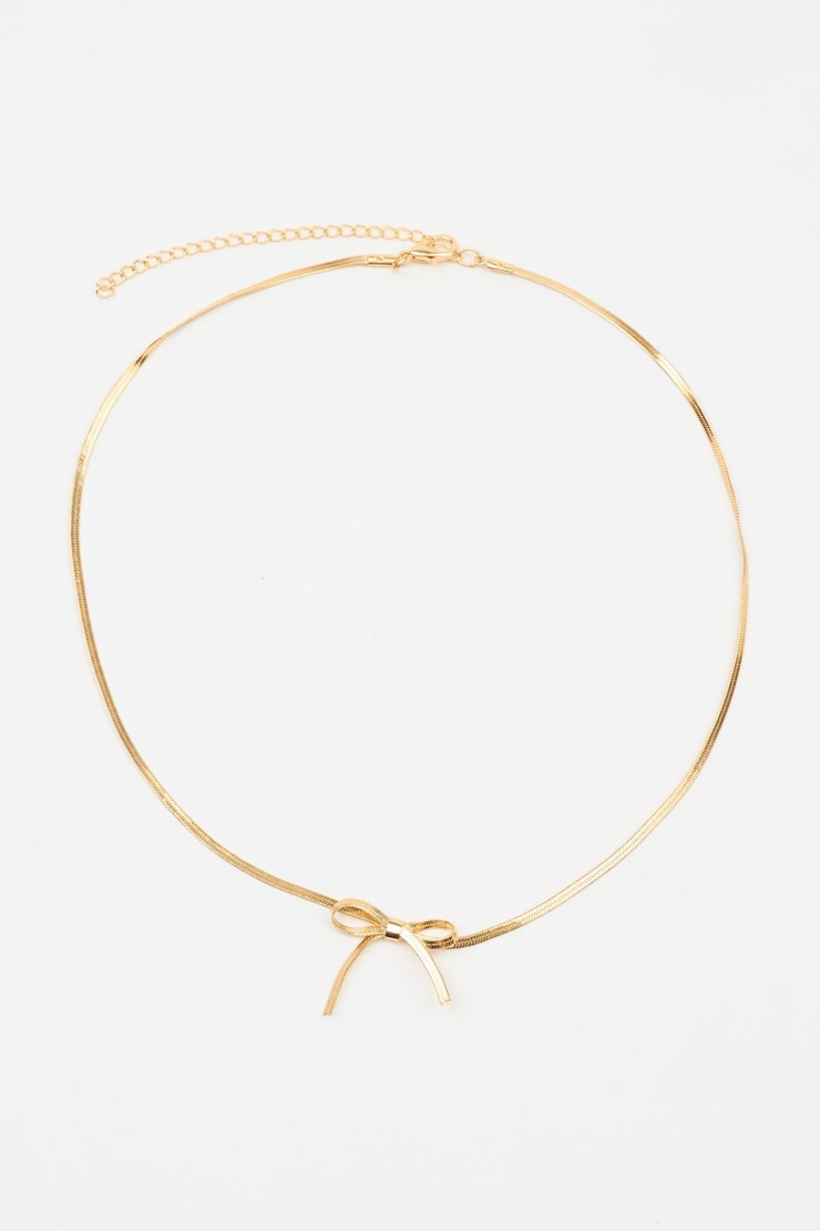 Snake Chain Bow Necklace, Gold, large
