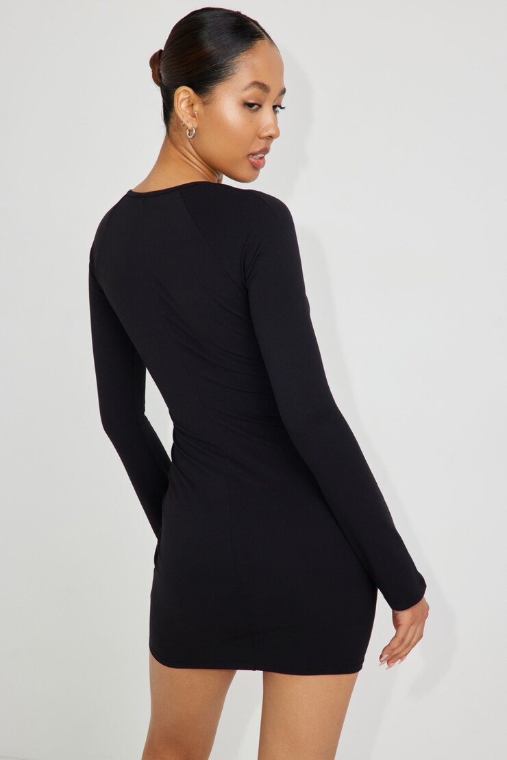 Key Hole Shrug Mini Dress, Jet Black , large