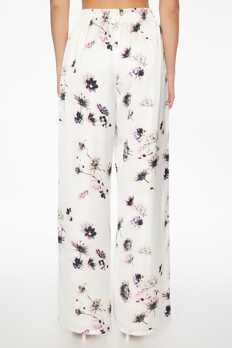 Heidi Printed Satin Wide Leg Pants  Pink Daisy  large