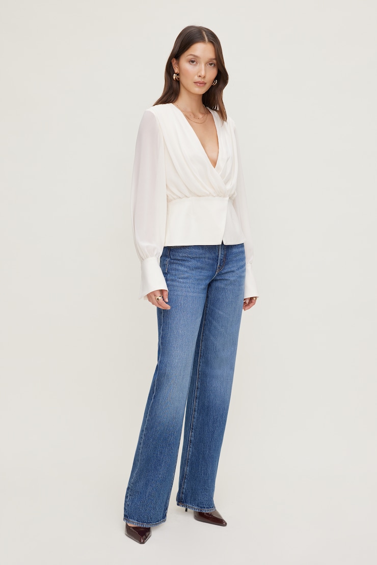 Blouse cache-cœur diaphane Blanc cassé sel de mer large