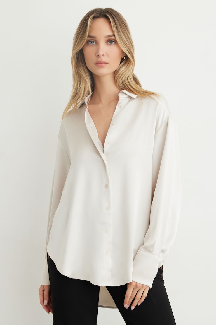 Chemise ample en satin Frida Beige perle polie large