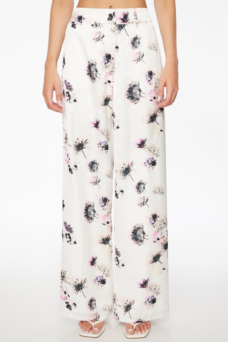 Heidi Printed Satin Wide Leg Pants  Pink Daisy  large