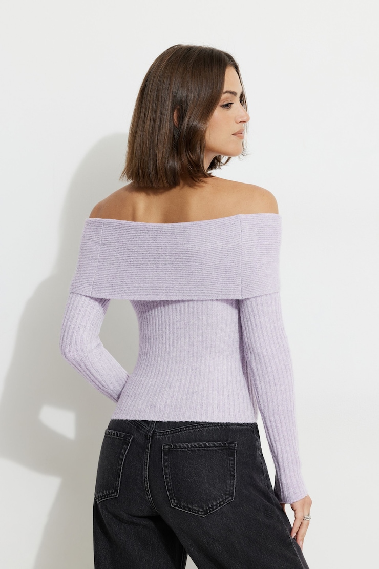 Heavenlyarn™ Laura Off Shoulder Sweater Lavender Aura large
