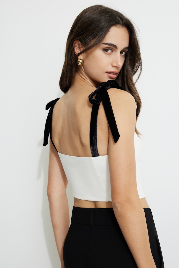 Velvet Bow Ties Cami Top Sea Salt/Jet Black large