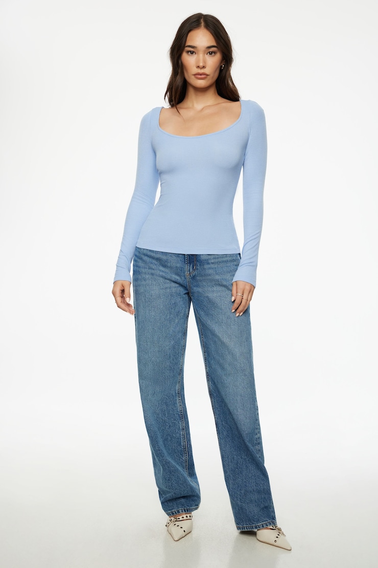 Ophelia Ribbed Long Sleeve T Shirt Blue Monday large