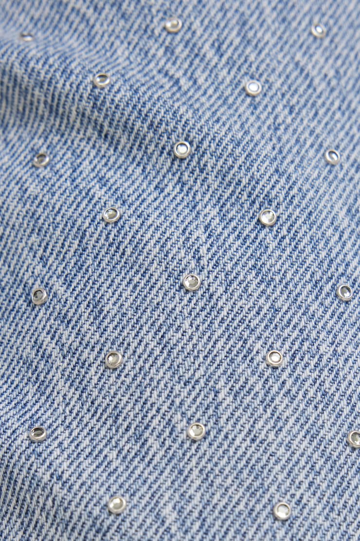 Mika Rhinestone Mid Rise Relaxed Straight Leg Jeans Medium Indigo / Rhinestone Miles Away large
