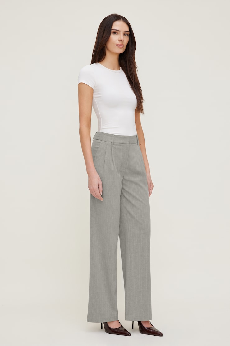 Alex Pinstripe Wide Leg Pants Grey Pinstripe large
