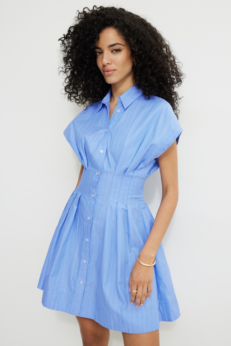 Flared Oxford Mini Shirt Dress
