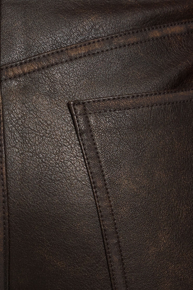Faux Leather Straight Pants, Washed Out Brown, large