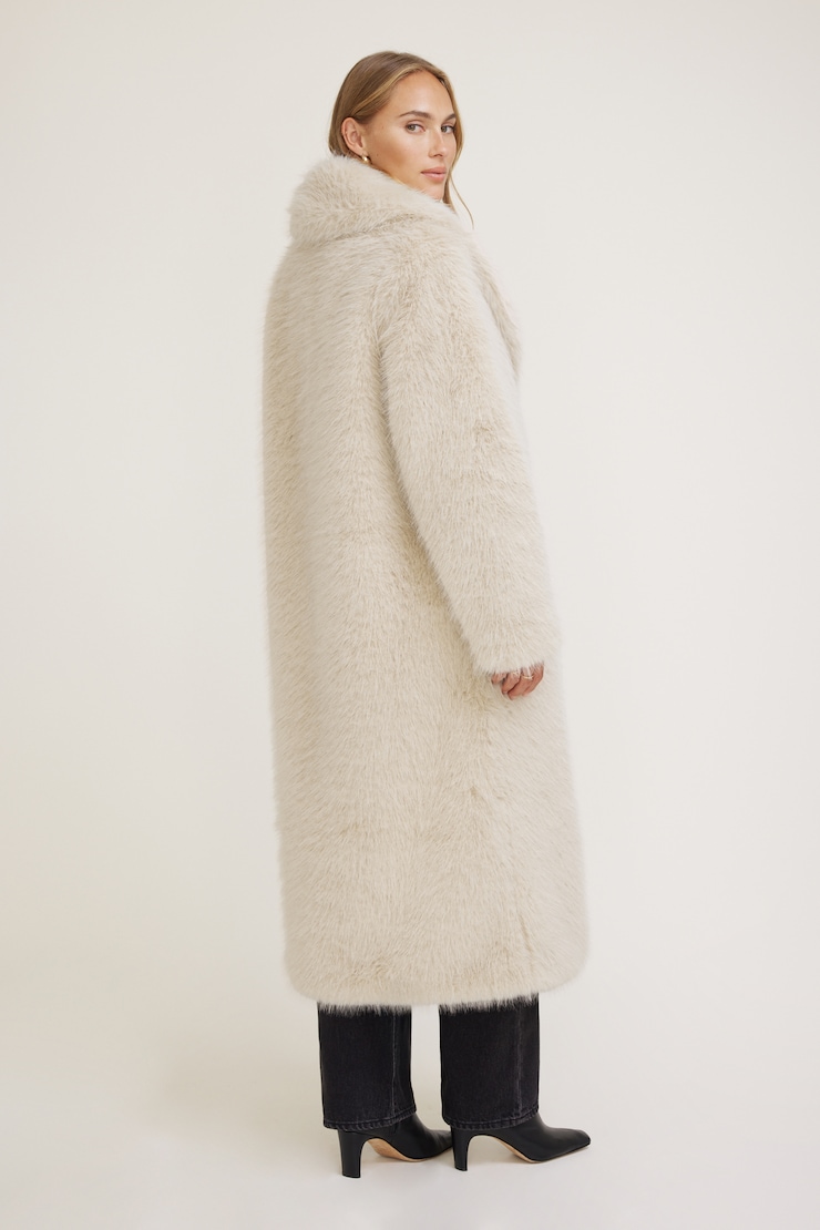 Faux Fur Maxi Coat Almond Cookie Beige large