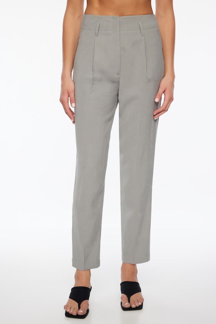 Pantalon à taille froncée avec ceinture Gris givré large
