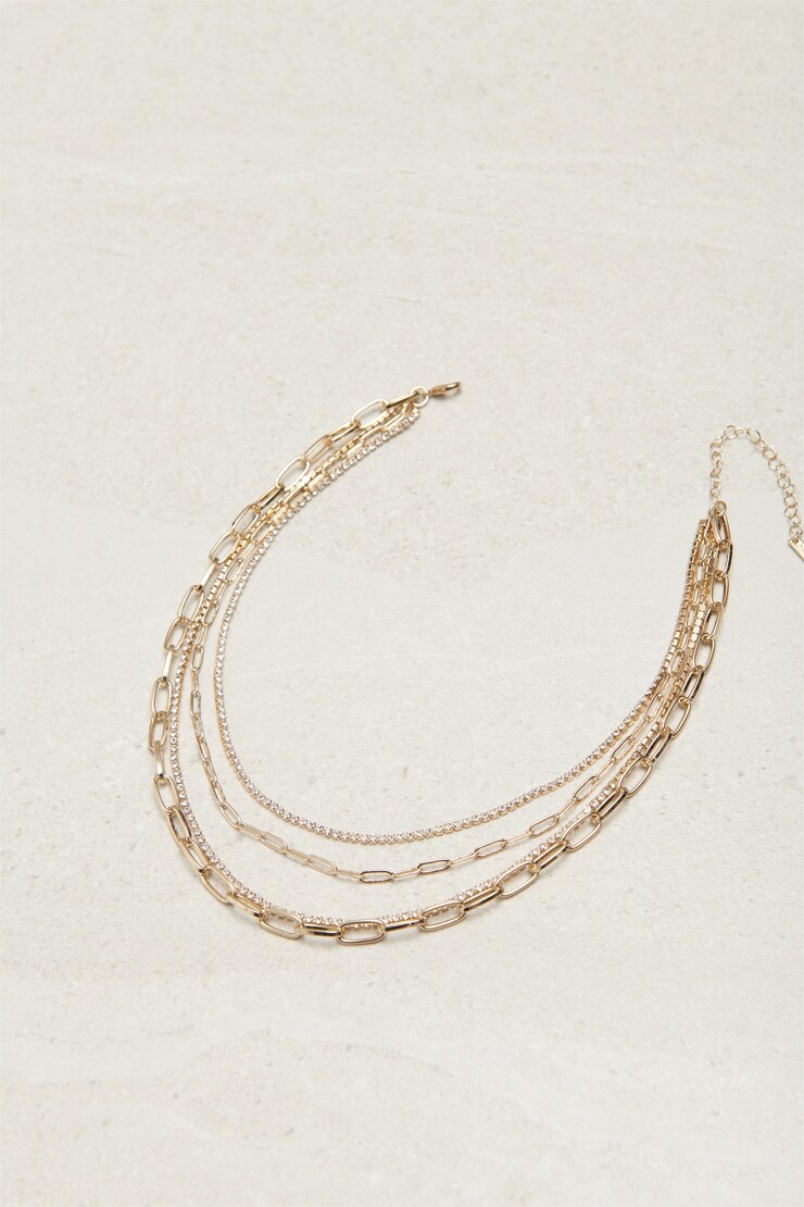 Gem Paperclip Chain Necklace Shiny Light Gold large
