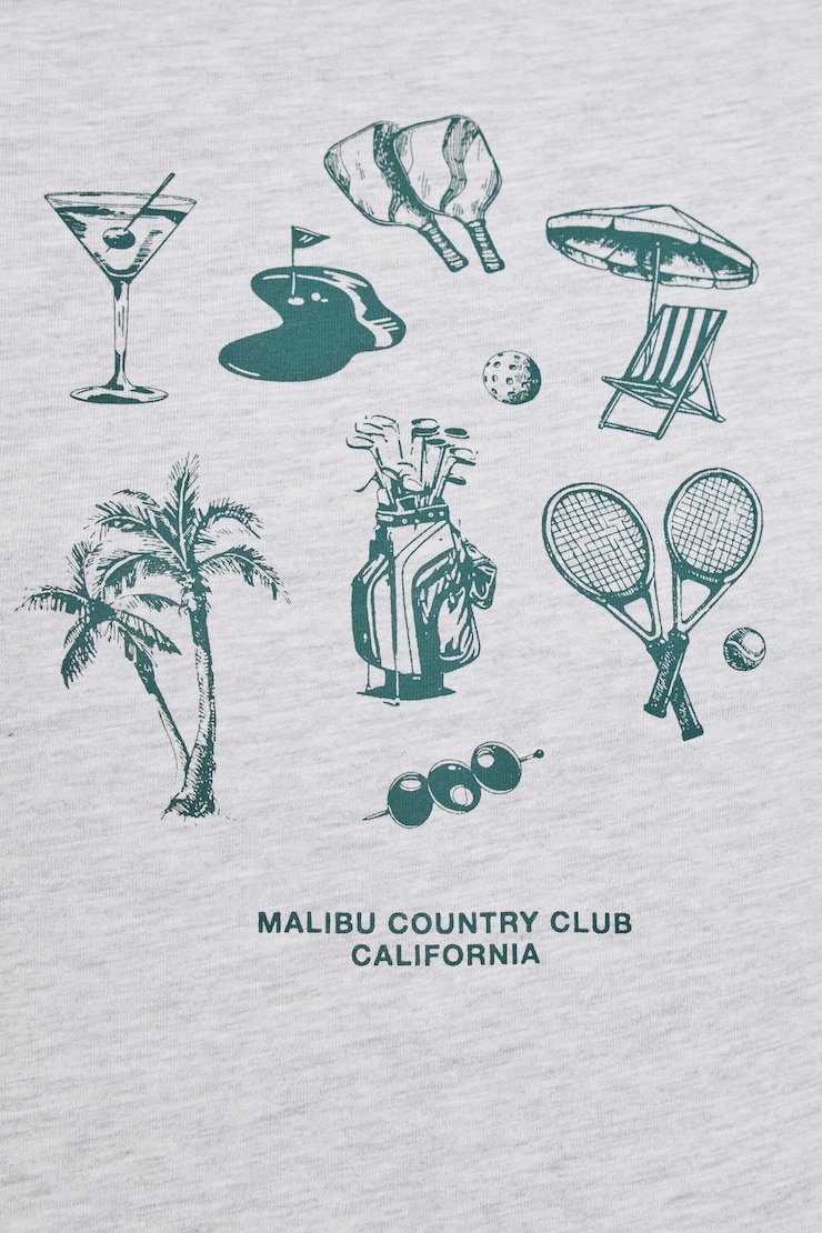 90s Crewneck T-Shirt, Spring Grey Mix with "Country Club" Art, large
