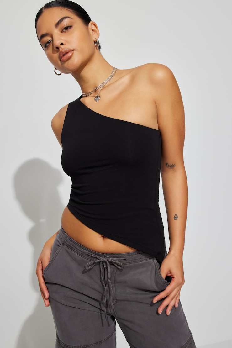 Asymmetric Off Shoulder Tank Top BLACK | Garage