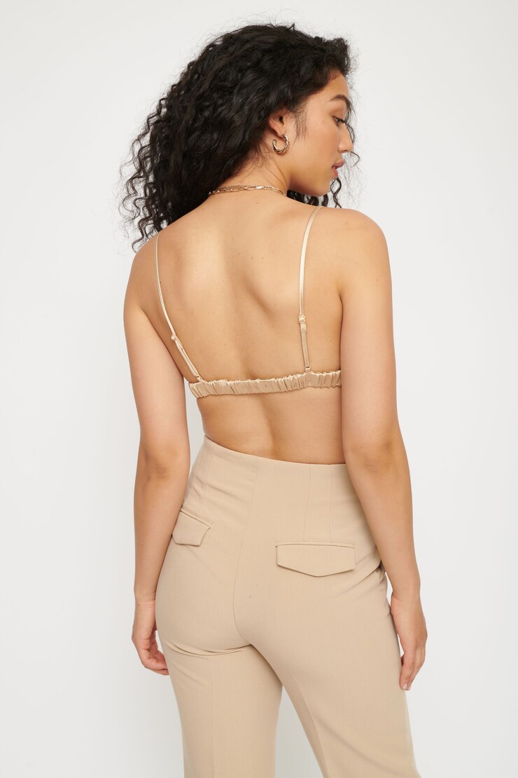 Bustier Aylah en satin à col en V Brun sésame large