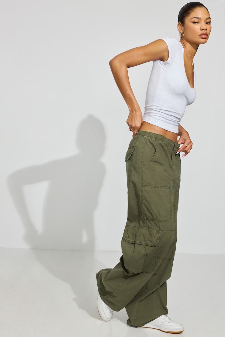 Poplin Extreme Baggy Cargo Pants, Army Green, large