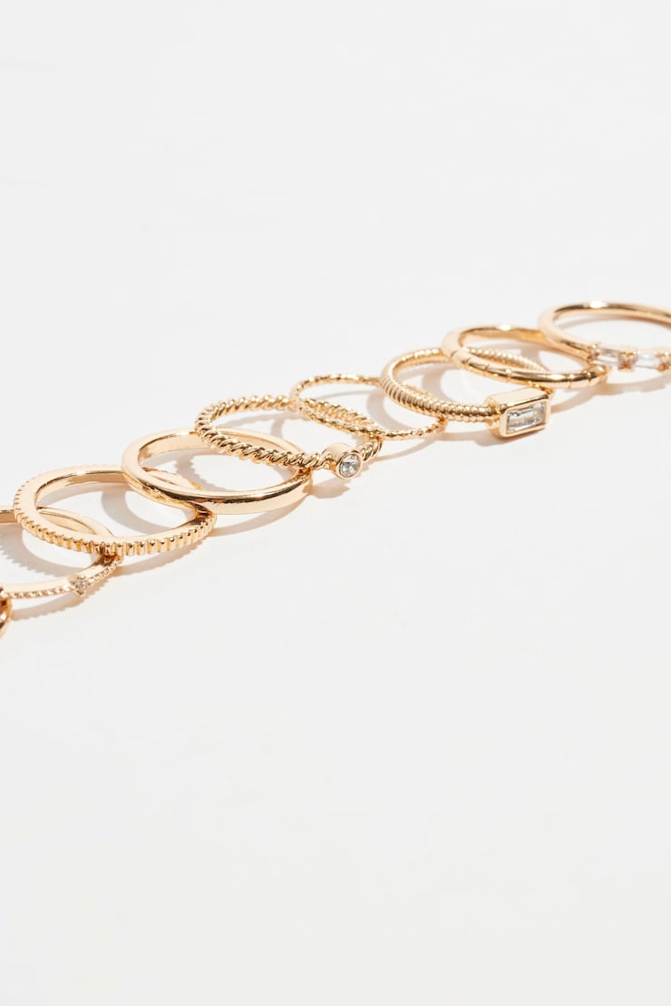 9-Pack Delicate Gemmed Rings  Clear & Gold large