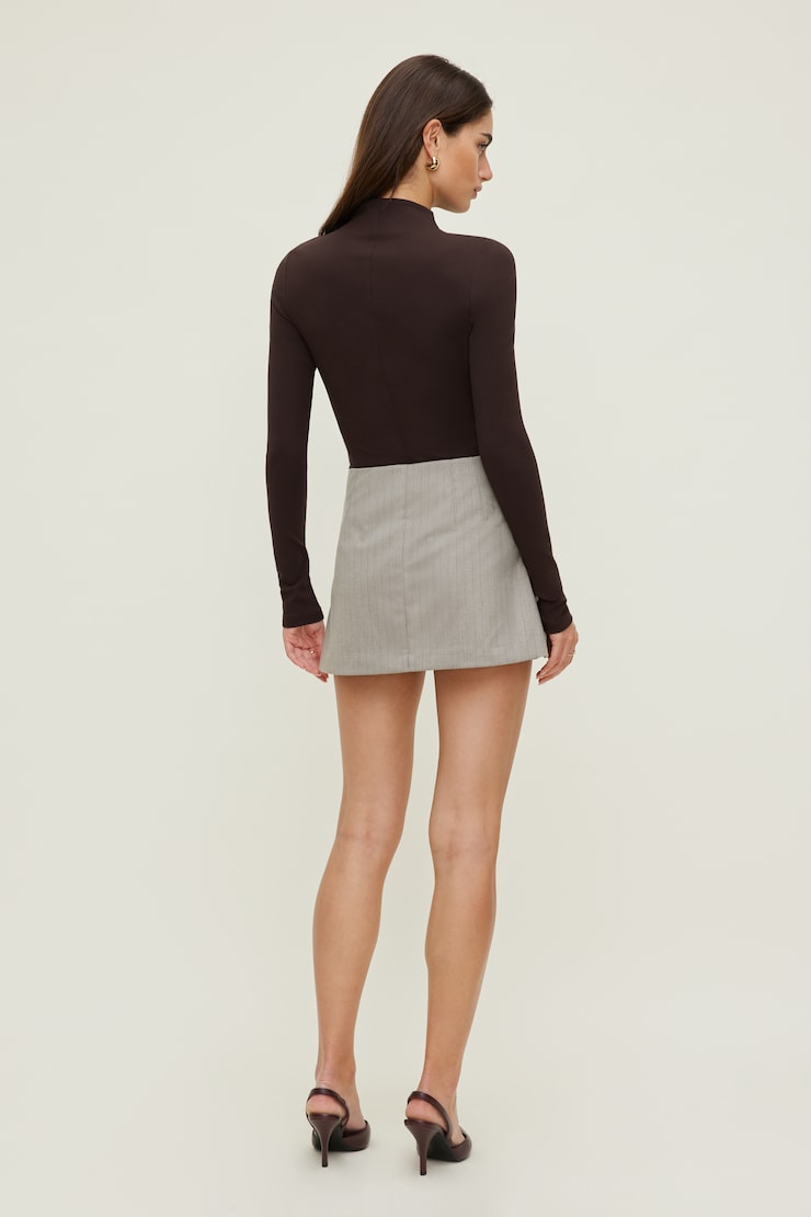 Mock Neck Long Sleeve Top Brown | Dynamite