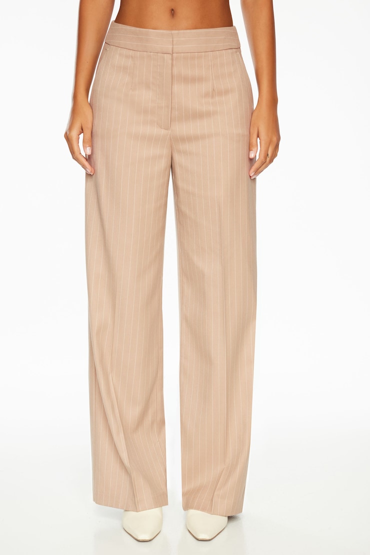 Yasmin Straight Leg Pants Beige & White Pinstripe large