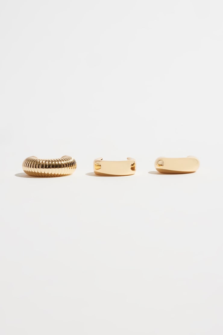 3-Pack Chunky Texture Hoops Gold large