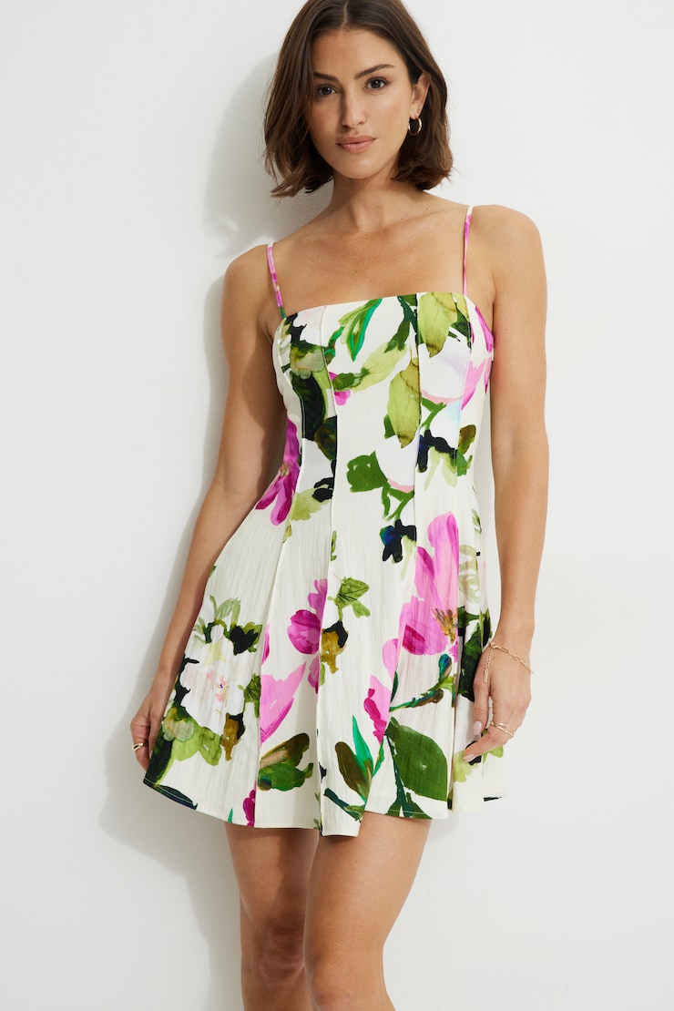 Ivory Floral Front Seam Mini Dress
