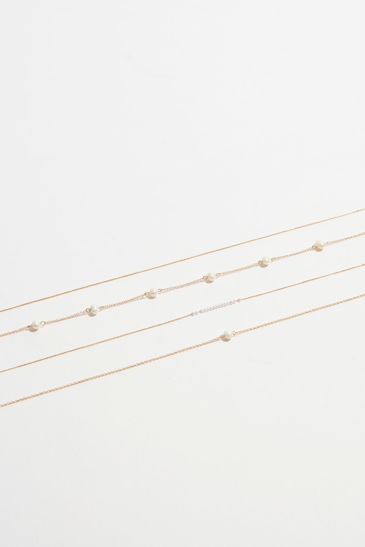 Layered Delicate Pearl Necklace Off White & Gold large