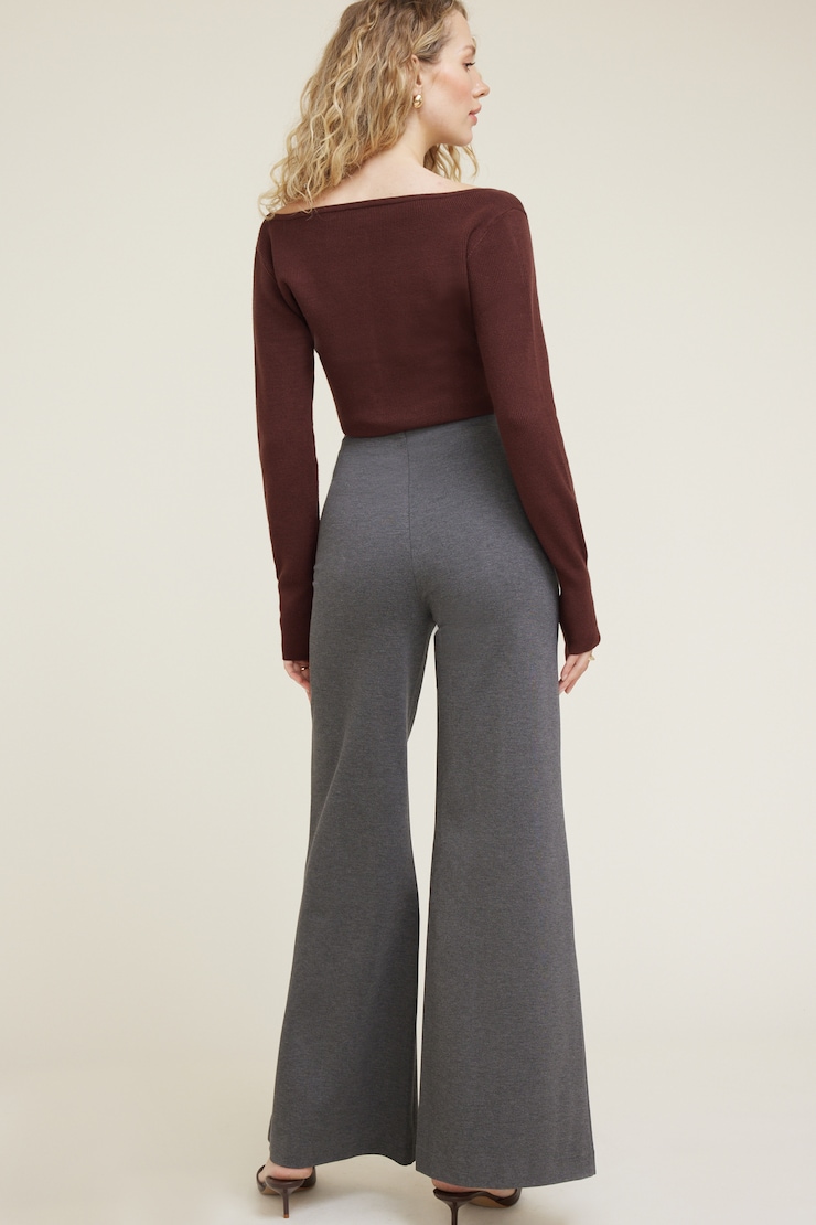 Pantalon à jambe large en tricot point de Rome Mélange gris charbon large