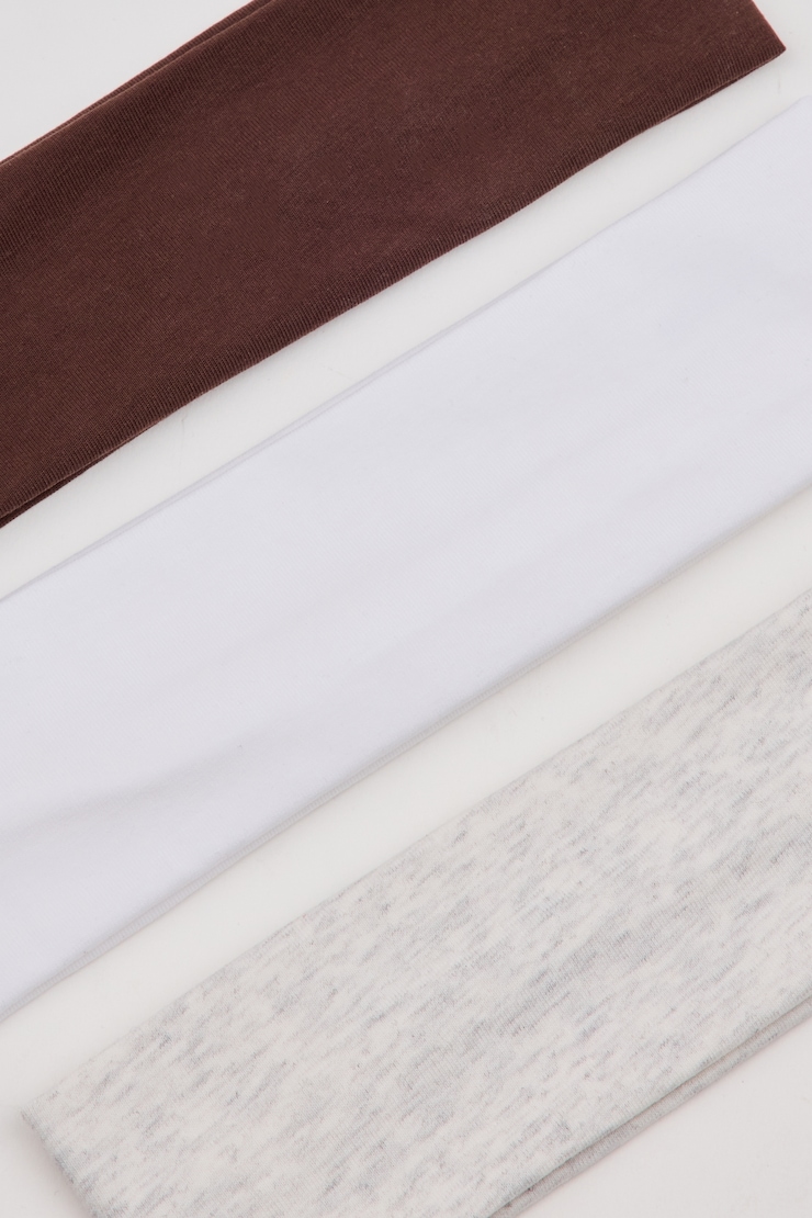 Set of 3 Stretchy Headbands, Brown/White/Grey, large