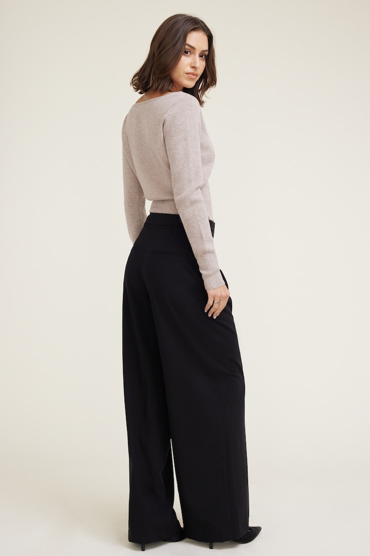 Pantalon plissé à jambe large Leni Noir encre large