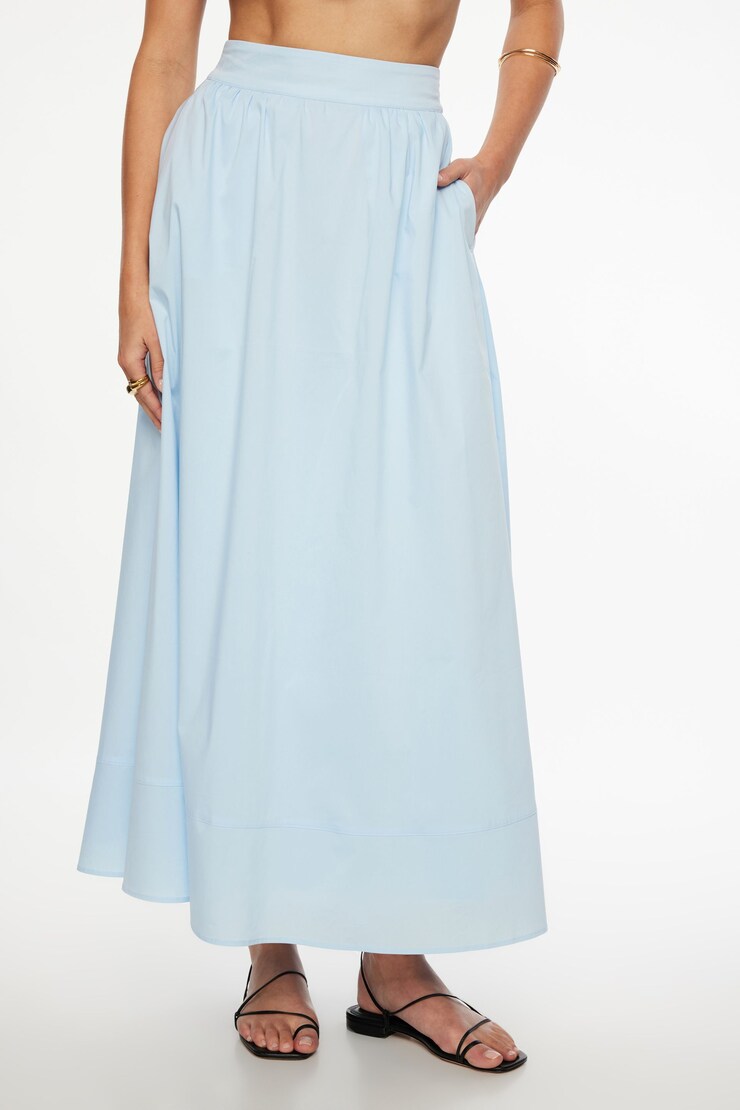 Jupe maxi volumineuse en popeline Bleu cachemire large
