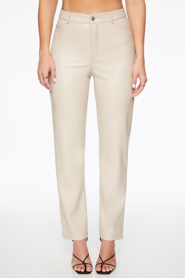 Pantalon à jambe droite Yasmin en lin Beige naturel large