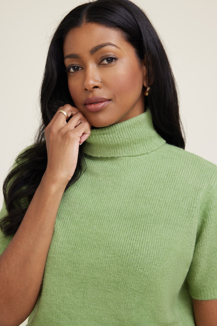 Lora Short Sleeve Turtleneck Sweater Green | Dynamite