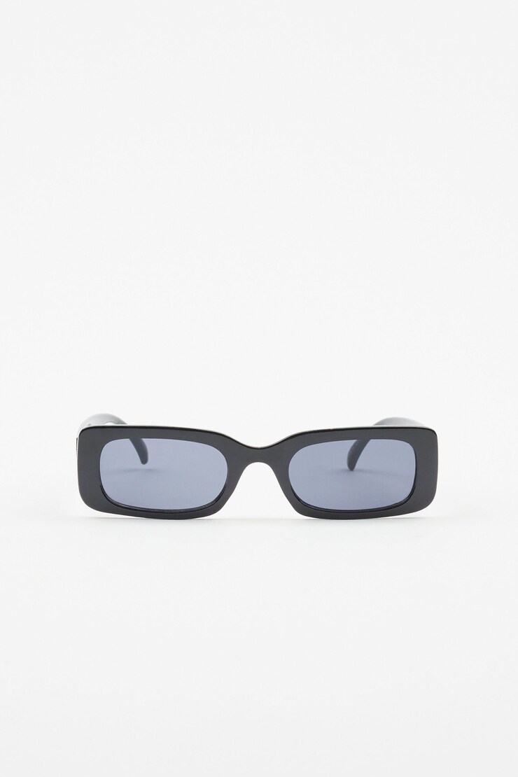 Slim Short Frame Sunglasses, Black/Smoke Grey, large